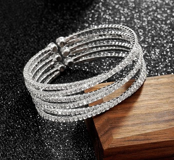 Rhinestone Bracelet for Women MultiLayer Crystal Cuff Bracelet Strand Layered Bracelet