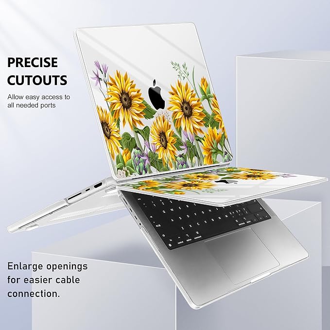 for MacBook Pro 16 inch Case 2021 2022 2023 2024 Release A3186 A3403 M4 A2991 M3 A2780 M2 A2485 M1 Pro/Max, Hard Shell Case with Screen Protector & Keyboard Cover, Sunflowers