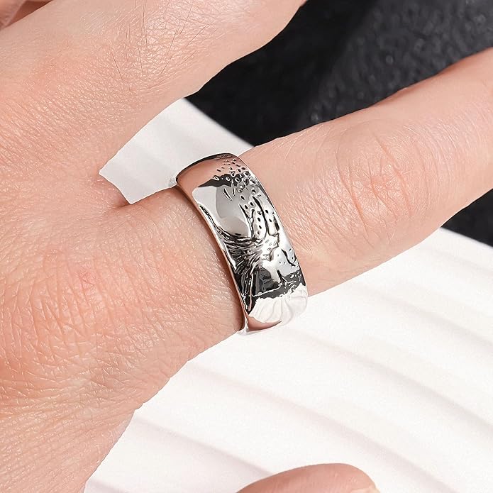 Women Tree of Life Lucky Flower Wide Band Ring Gold Pink Opal Green Enamel Resin Plated Dainty Tree Rhinestone Statement Thumb Index Full Finger Chunky Ring Party Crystal Vintage Jewelry
