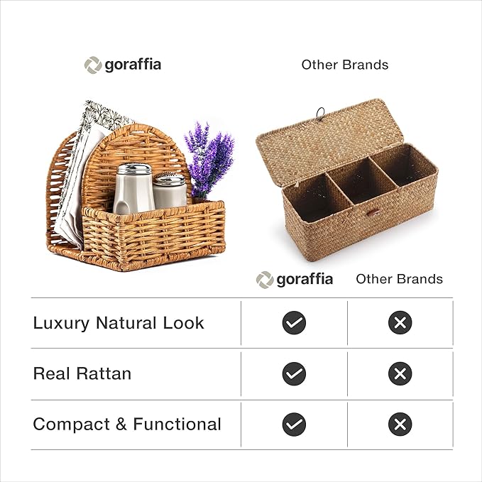 Rattan Napkin Holder with Salt & Pepper Organizer – 5.5"x5.5"x5.5" Cute Wicker Napkin Holder for Kitchen, or Dining Table, Handwoven Boho Organizer Tray (White Wash)