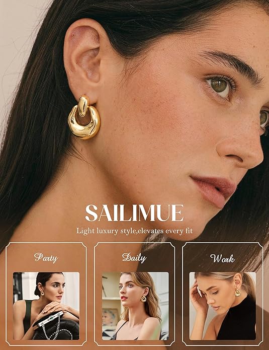 14K Gold Plated Knot Statement Earrings for Women Hypoallergenic Chunky Drop Dangle Earrings - Lightweight Fashion Accessories Gold Jewelry Gifts for Womens Trendy