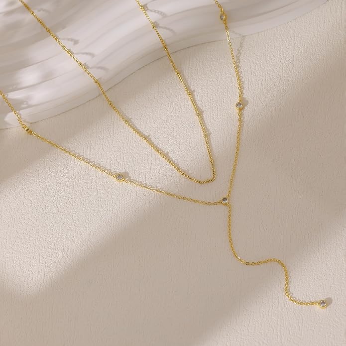 Gold Necklace for Women, Dainty Gold Long Necklaces 14k Gold Plated Prom Lariat Necklace Cute Choker Necklaces for Women Trendy Stuff Fashion Costume Gold Accessories Christmas Jewelry Gifts