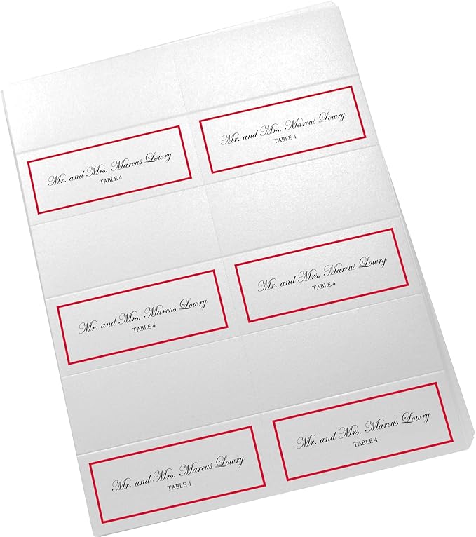 Single Line Border Printable Place Cards, Ruby Red (Choose Color), Set of 60 (10 Sheets), Laser & Inkjet Printers - Wedding, Party, Dinner, and Special Events - Made in the USA