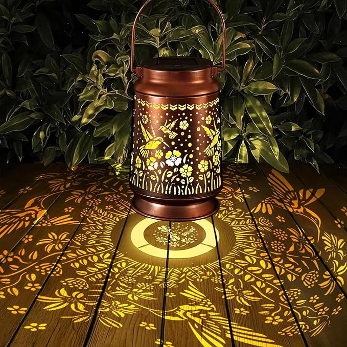 Solar Lanterns Outdoor Waterproof Gifts for Women Grandma Gifts for Mom Hummingbird Garden Decor Solar Hanging Lantern Metal for Patio Yard Festival Pathway Landscape
