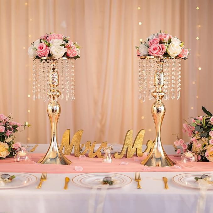 Gold Vases for Centerpieces, 10 Pcs 21.3in Crystal Flower Arrangement Stand, Wedding Centerpieces for Tables, Tall Metal Flower Vase Holders for Wedding, Event, Reception, Birthday, Home Decor