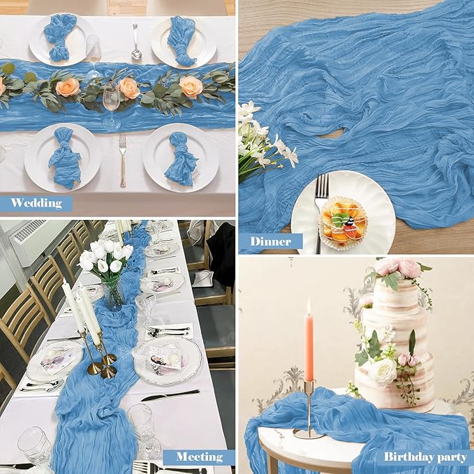 2 Pack 10 Ft Cheesecloth Table Runner Baby Blue Gauze Long Table Runners Boho Gauze Cheese Cloth Table Runner Rustic Sheer Runner for Wedding Party Table Decor ( 35 x 120 Inch )