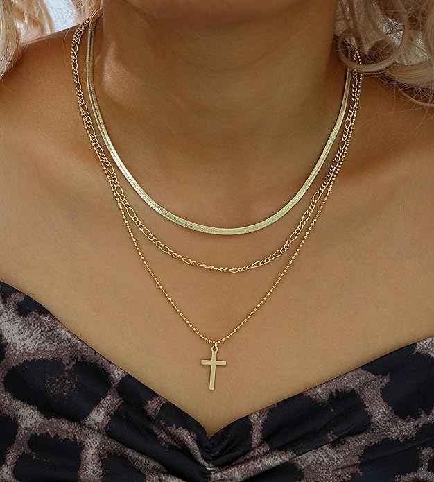 YEEZII Layered Gold Necklaces for Women Trendy, 3 Pcs 14K Gold Plated Choker Paperclip Box Chain Necklace, Stackable Women's Gold Pendant Necklaces Jewelry Set