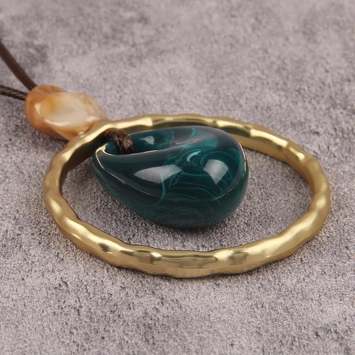 Boho Leather Necklace Women Bohemian Brown Circle Pendant Necklace Choker Long Necklaces for Women Boho Ring Large Pendant
