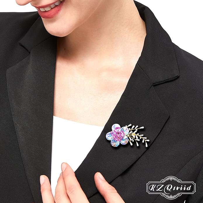 Brooches For Women,14k Gold Plated Copper,Crystal Roselle Cubic Zirconia Brooch Pins For Women ，Crystal Broach,Flower Broach