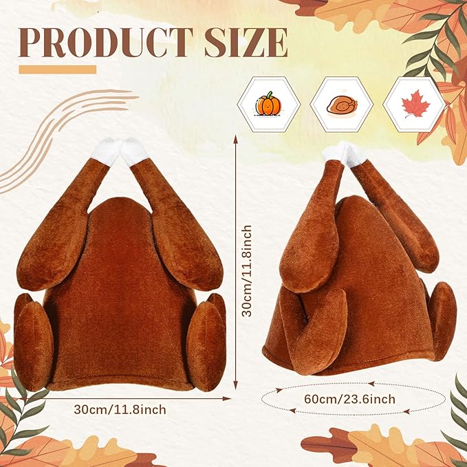 Hanaive 10 Pieces Thanksgiving Turkey Hats Bulk for Adults Turkey Costume for Dress-up Party Plush Turkey Hat Party Supplies