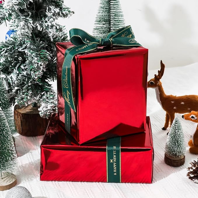 NESCCI Red Metallic Wrapping Paper, Solid Color Paper,Gift Wrapping Paper,Perfect for Wedding,Valentine's Day,Birthday, Christmas,Baby Shower,DIY Bouquet (17.5 Inches X 32.8 Feet)