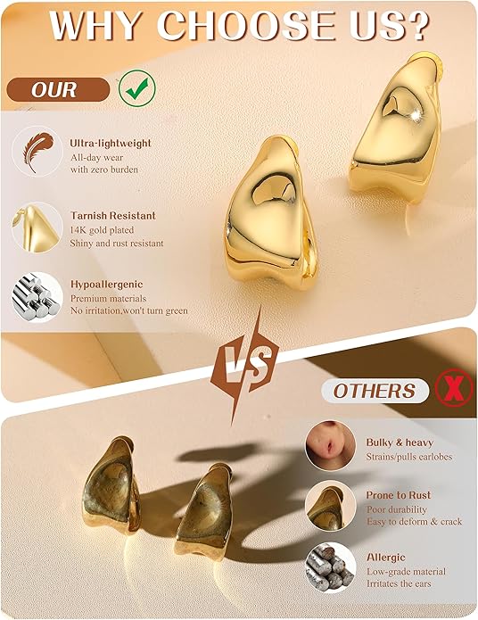 14K Gold Plated Knot Statement Earrings for Women Hypoallergenic Chunky Drop Dangle Earrings - Lightweight Fashion Accessories Gold Jewelry Gifts for Womens Trendy