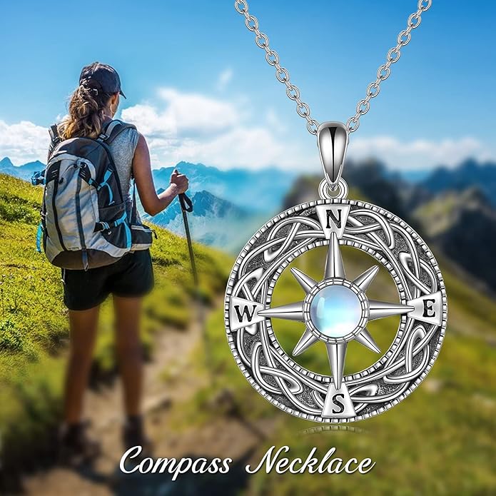 Compass Necklace Sterling Silver Celtic Knot Necklace Graduation Friendship Talisman Travel Necklace Inspirational Graduation Gift Jewelry Gifts for Women Girls