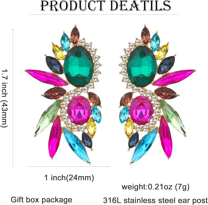 Vintage Rhinestone Statement Earrings Fancy Crystal Cluster Drop Dangle Earrings for Women