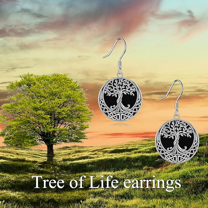 Tree of Life Earrings Sterling Silver Celtic Tree of Life Abalone Shell Dangle Drop Earrings for Women Jewelry
