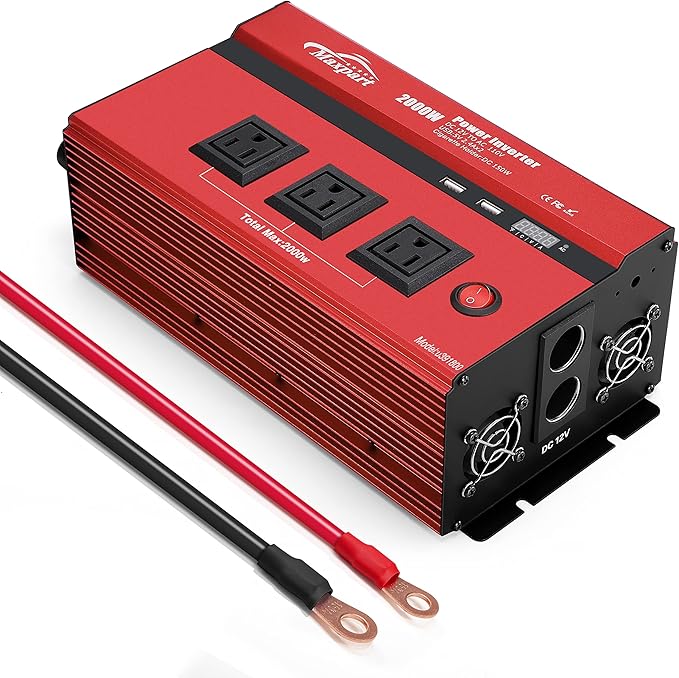 2000w 12v Car Power Inverters for Vehicles Truck with USB Charging Port,12v DC to 110v AC Inverter Converter with 3 AC Outlets