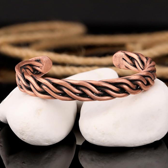 Handmade Elegant Copper Bracelet for Women and Men-Pure Copper Bracelet for Pain Relief and Stress Relief-Adjustable, Thickest, Twisted Copper Wire Bracelet to Fit many Size Wrist(folded)