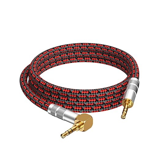 Audiophile High Purity Copper Aux Audio Cable 3.5mm Male to 3.5mm Male Audio Auxiliary Cord Gold-Plated Stereo HiFi Adapter Cable (Straight to Right Angle, 6.5ft/2m)