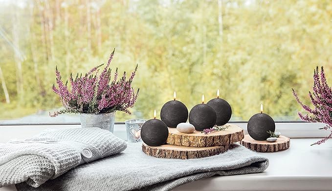 BOLSIUS 3 Pack Stormy Gray Rustic Ball Pillar Candles - 3 Inch - Premium European Quality - Includes Natural Plant-Based Wax - Unscented Dripless Smokeless 25 Hour Party Décor and Wedding Candles
