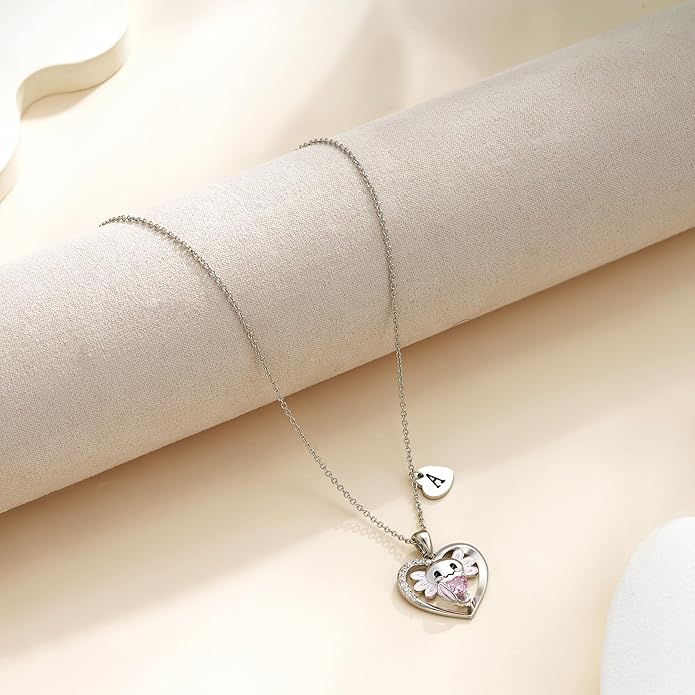 C-leen Axolotl Valentines Day Gifts for Her, 14K Gold Plated Axolotl Initial Necklace Cute Heart Initial Pendant Necklaces Birthday Valentines Day Gifts for Kids Girls Women