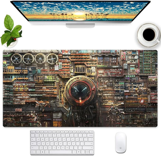 Futuristic Fantasy Mouse Pad, Cyberpunk Style Desk Mat, Extended XL Gaming Mouse Pads, Sci-Fi Computer Pad with Durable Stitched Edges, Non-Slip Washable Office Desktop Decorative Pad 31.5X15.7 Inch