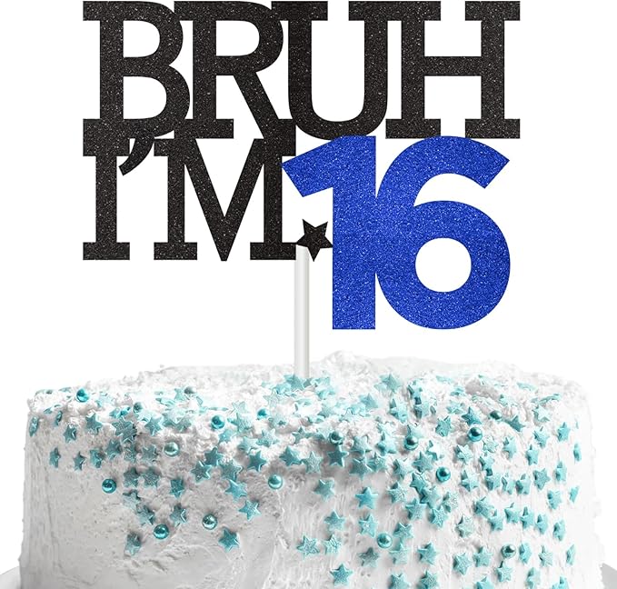 Bruh I'm 16 Cake Topper, Happy 16th Birthday Decorations for Boy, Funny 16th Birthday Cake Topper Birthday Party Decoration Supplies