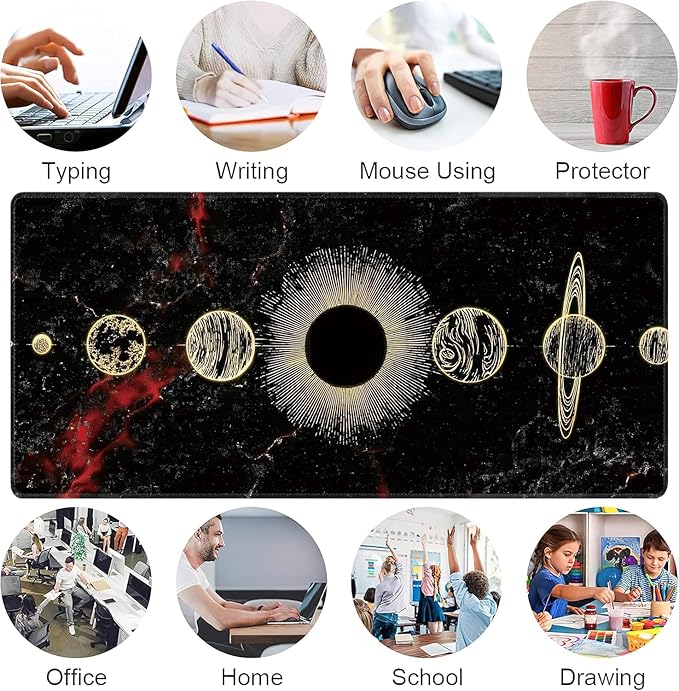 Galaxy Planet Large Mouse Pad,Gaming Keyboard Desk Pad,Extended Mouse Mat Non-Slip Rubber Base with Stitched Edges for Office Game Home XXL 35.4"x15.7"