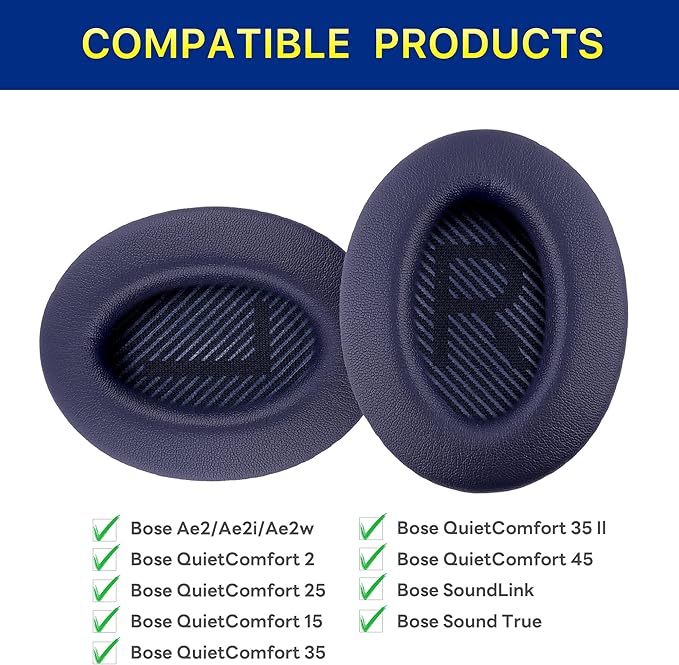 Replacement Ear Pads for Bose QuietComfort 35 (QC35) & Quiet Comfort 35 II (QC 35 ii) Headphones, EarPads Cushions with Noise Isolation Memory Foam, Softer Protein Leather, Added Thickness