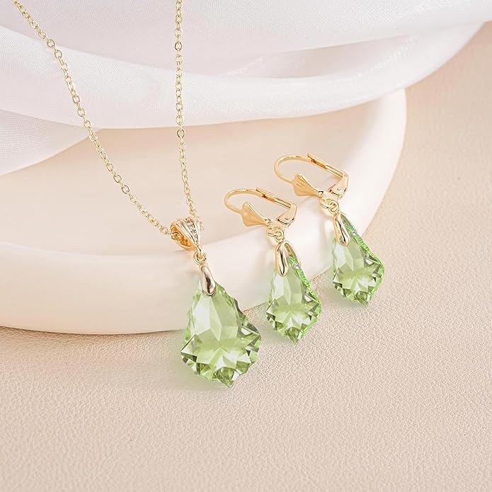 EVEVIC Austrian Crystals Baroque Pendant Necklace Earrings for Women 14K Gold Plated Hypoallergenic Leverback Drop Dangle Earrings Jewelry Set