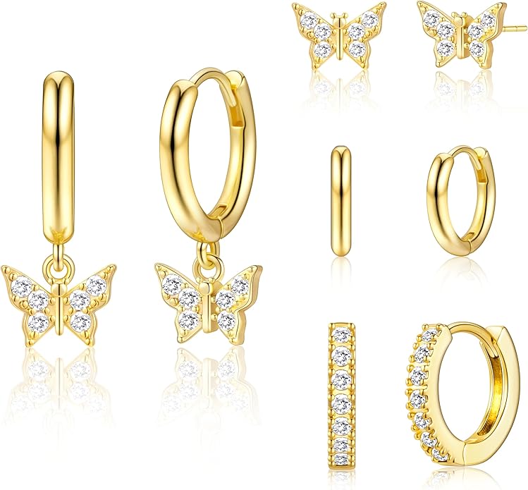 Small Gold Huggie Hoop Earrings Set for Women Men Hypoallergenic 14K Plated Stack Cartilage Earrings, Multiple Piercing Lightweight Mini Thin Cute Dainty Trendy Jewelry Set Christmas Gifts for Women