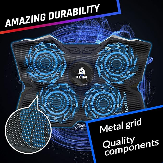 KLIM Wind Laptop Cooling Pad - More Than 500,000 Units Sold - New Version - Powerful Rapid Action Laptop Cooler - Laptop Stand with 4 Cooling Fans - 2 USB Ports - PC Mac PS5 PS4 Xbox One - Diamond