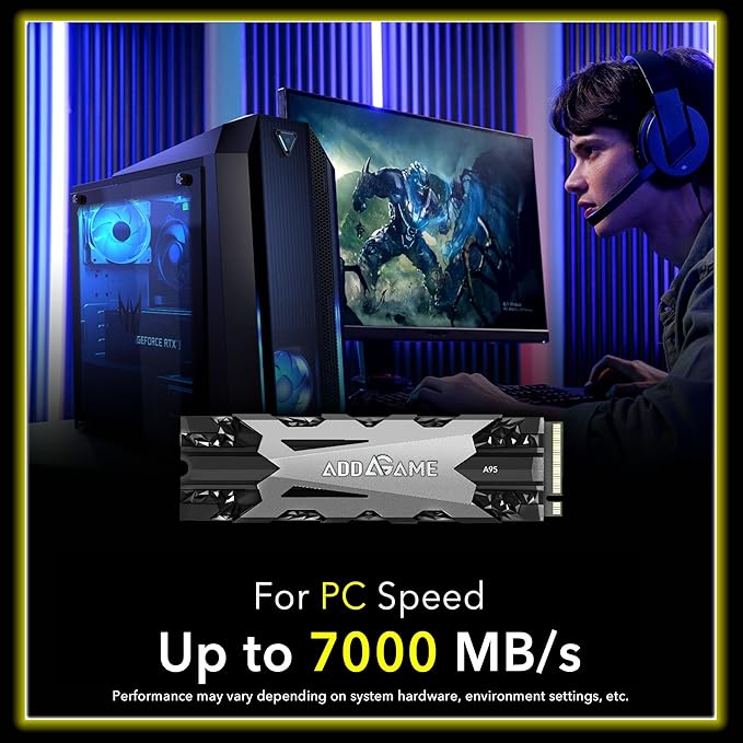 Addlink A95 8TB M.2 SSD Storage Expansion for PS5 Consoles with Heatsink, up to 7000 MB/s, Internal Gaming SSD -2280 PCIe NVMe Gen4X4 3D TLC with Dram NAND SSD Made in Taiwan