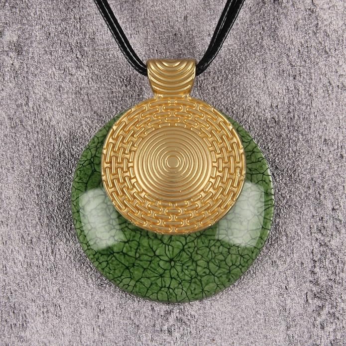 Boho Leather Necklace Women Bohemian Brown Circle Pendant Necklace Choker Long Necklaces for Women Boho Ring Large Pendant