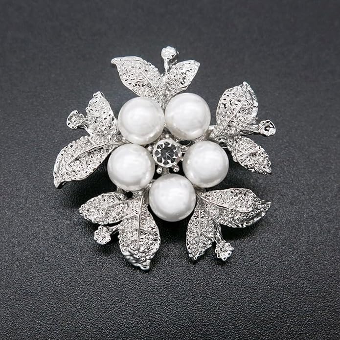 Crystal Pearl Flower Brooches Pins Fashion Beautiful Created Rhinestone Floral Brooch Good Idea for Party Dance Wedding Banquet for Elegant Women Girl