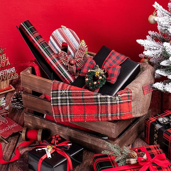WRAPAHOLIC 30 Inch Jumbo Reversible Plaid Wrapping Paper - 30 Inch x 100 Feet Jumbo Roll Red and Black Plaid Christmas Wrapping Paper for Christmas, Birthday, Baby Shower, Holiday