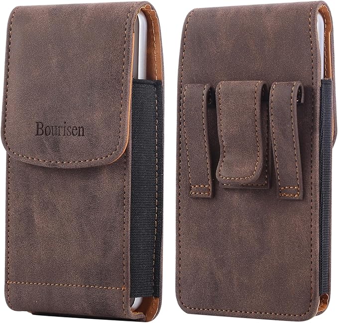 Phone Holster Pouch Case Belt Clip Loops Card Slot for Man iPhone12 13 14 15 16 17,11 12 13 14 15 16 17pro,17Air/Samsung S25 S24 S23 S22 S21 S20/LG/Moto (Brown&Yellow, L(6.1" x3.2''x0.8))