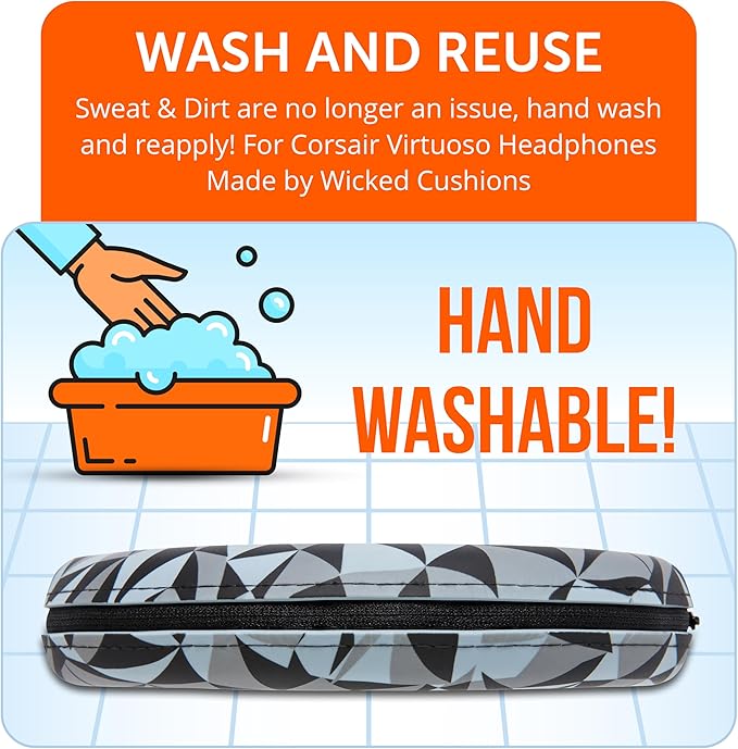 WC BandZ Virtuoso V2 - Silicone Headband Cover for Corsair Virtuoso Headphones by Wicked Cushions | Machine Washable, No More Flaking Leather | for Virtuoso Wireless, XT, and SE | Geo Grey
