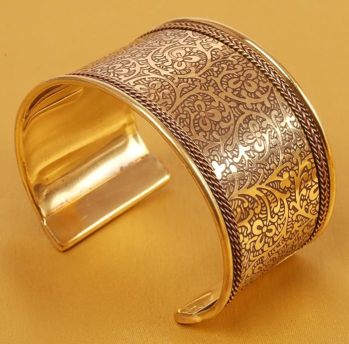 Touchstone Indian Bollywood Handcrafted Slip In Easy To Wear Stylish Wrist Enhancer Designer Broad Jewelry Cuff Bracelet For Women and Men.