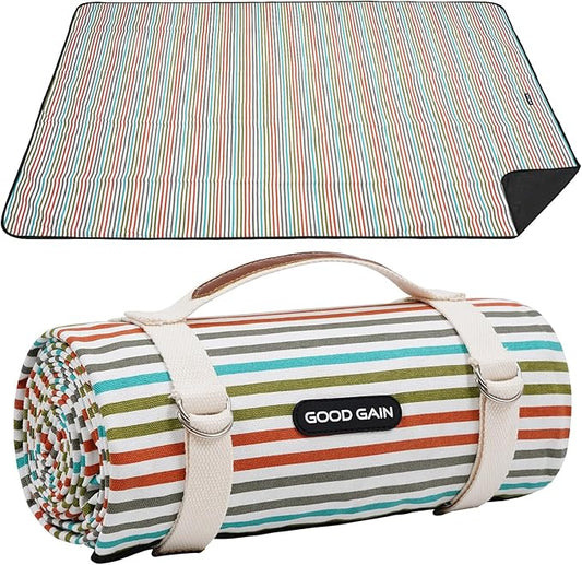 G GOOD GAIN Waterproof Picnic Blanket Portable with Carry Strap for Beach Mat or Family Outdoor Camping Party（Vibrant）