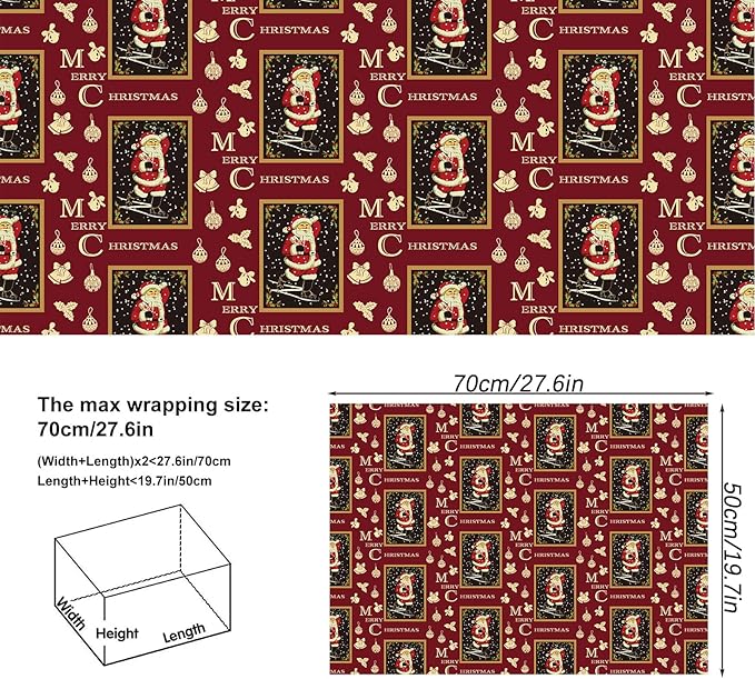 Vnaaem Vintage Christmas Wrapping Paper Red Black Gift Wrap Christmas Text Bufflao Plaid and Reindeer Design for Holiday Party Celebration - 20 X 28Inches Per Sheet(8 Pack)