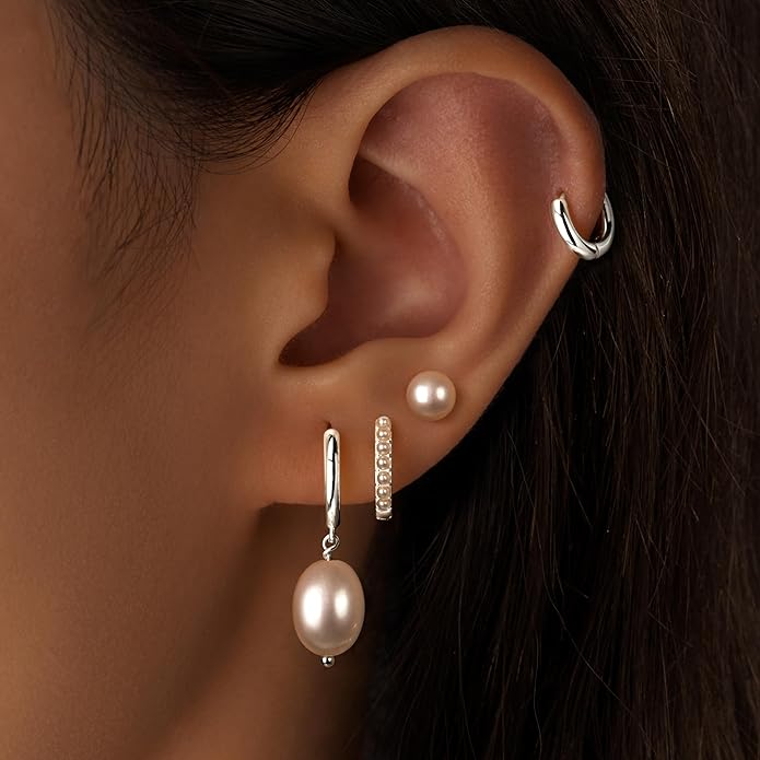 Small Gold Huggie Hoop Earrings Set for Women Men Hypoallergenic 14K Plated Stack Cartilage Earrings, Multiple Piercing Lightweight Mini Thin Cute Dainty Trendy Jewelry Set Christmas Gifts for Women