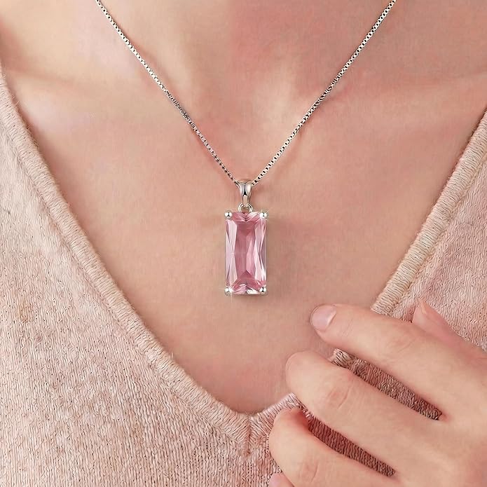 Minimalist Square 8mm×16mm Birthstone Sterling Silver Necklace - Hypoallergenic, Lightweight, Gift for Her