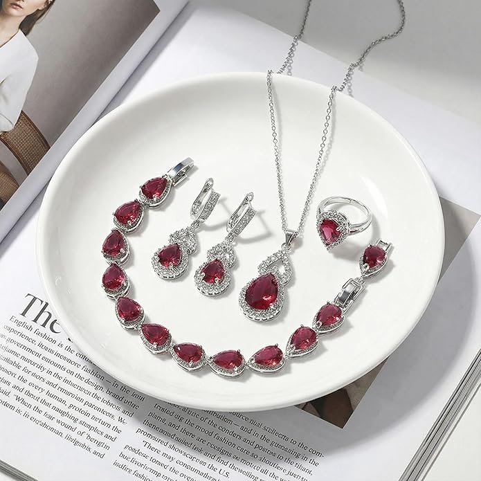 Classic Jewelry Set—Perfect for Weddings, Galas, and Everyday Wear—Includes Bracelet, Ring, Pendant Earrings, and Necklace ，Birthday Gift for Mother/Wife/Sister/Best Friend