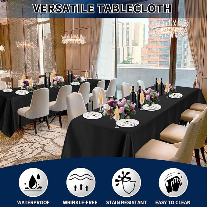 PureFit 6 Pack Rectangle Black Table Cloths 60 x 126 Inch for 6Ft Tables, Stain and Wrinkle Resistant Table Linens for Home Use, Wedding, Party, Banquet and Camping