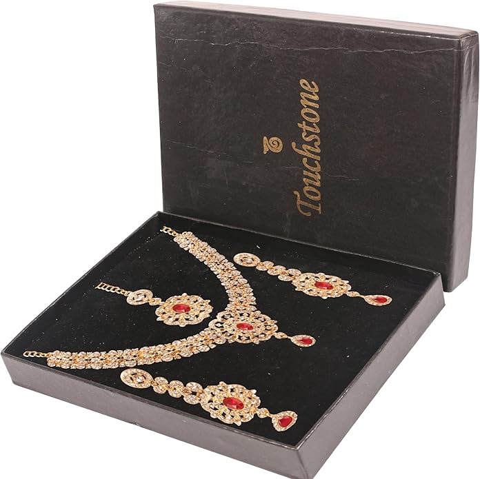 Touchstone Indian jewelry sets for women gold wedding tikka necklace set guest costume fancy bridal jewellery rhinestone crystal elegant formal prom evening wear dainty accessories