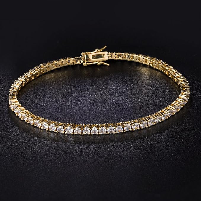 Gemsme 18K Gold Plated 3.0 Cubic Zirconia Classic Tennis Bracelet for Women and Men 8 Inch