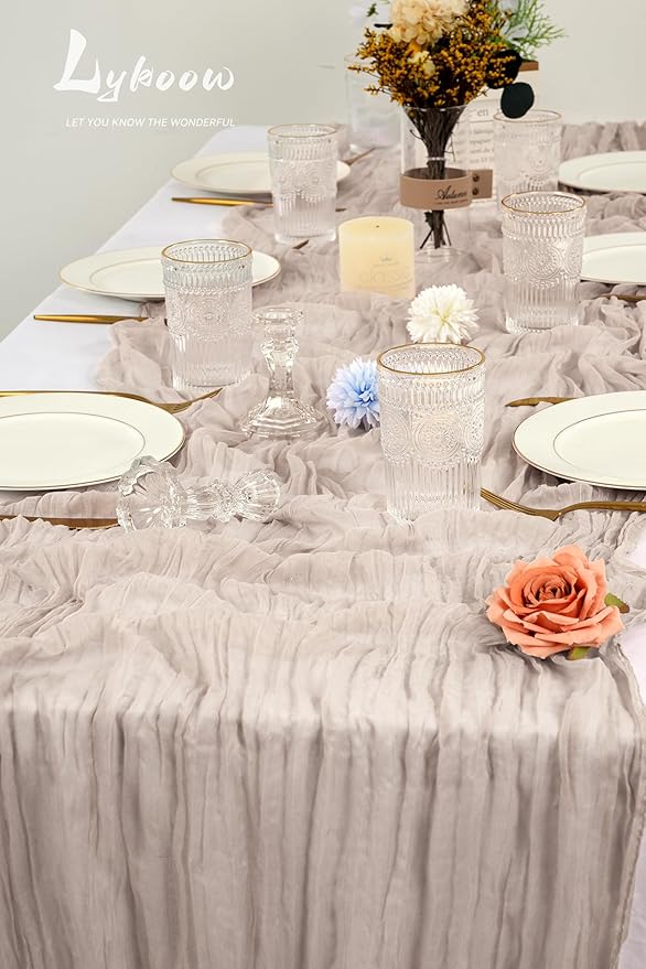 16 Packs Cheesecloth Table Runner Grey, 10Ft x 35"" Grey Rustic Gauze Boho Wedding Table Runner Decoration, Wedding Table Decor Table Cloth for Wedding Party Bridal Shower Table