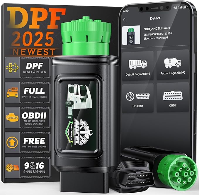 ANCEL HD110 Heavy Duty Truck Scanner with DPF Regen and Reset for Detroit Paccar Engine, Full System HDOBD & OBD2 Scanner for Diesel Trucks Lifetime Free Updates