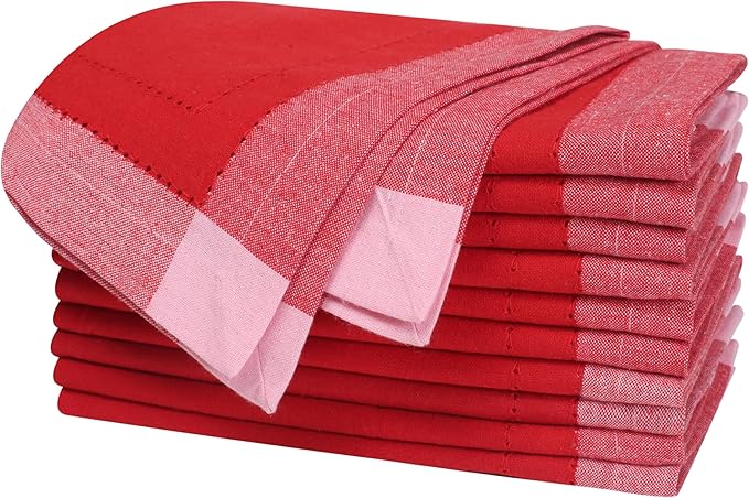 Homidate Christmas Cloth Napkins Set of 12 – 20x20 Red Cotton with Double Hemstitch – Soft, Durable & Washable Table Napkins for Farmhouse Décor, Thanksgiving, Holiday Parties & Everyday Use