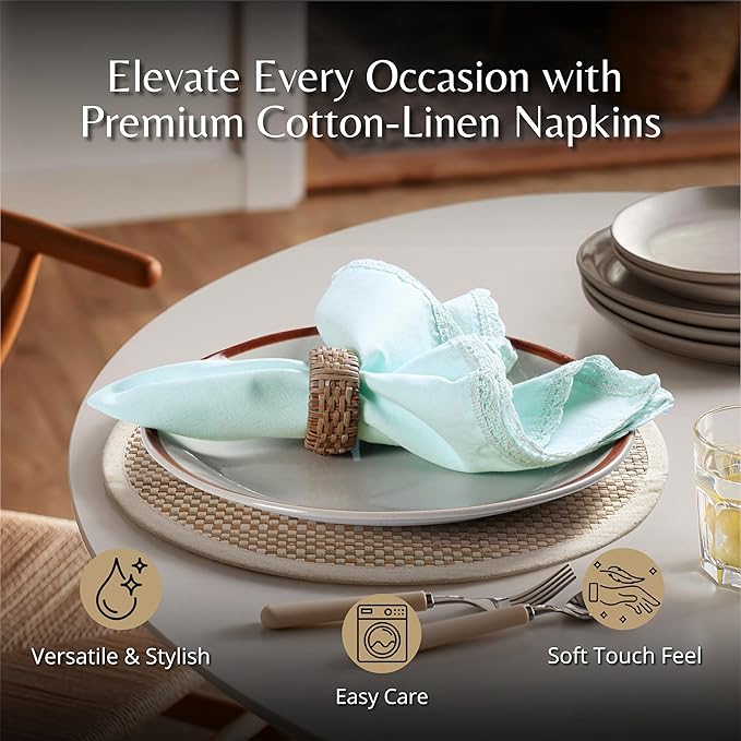 Ramanta Home Linen Flax Cloth Napkins Set of 4 |18x18 Inch | Premium Cotton Linen Flax Lace Soft & Durable | Washable Ideal for Everyday Use Parties Thanksgiving Christmas Halloween Baby Blue